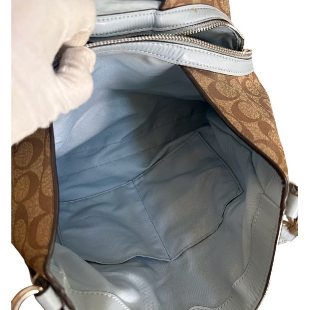 Authentic Coach Hallie Brown Lt Blue Signature Hobo Shoulder Bag - Picture 10 of 16